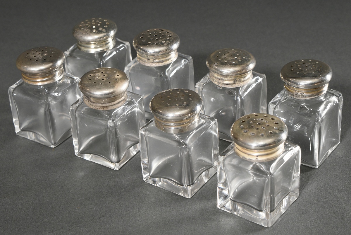 8 Square glass salt cellar with silver 925 screw cap, h. 4.1cm - Image 2 of 3