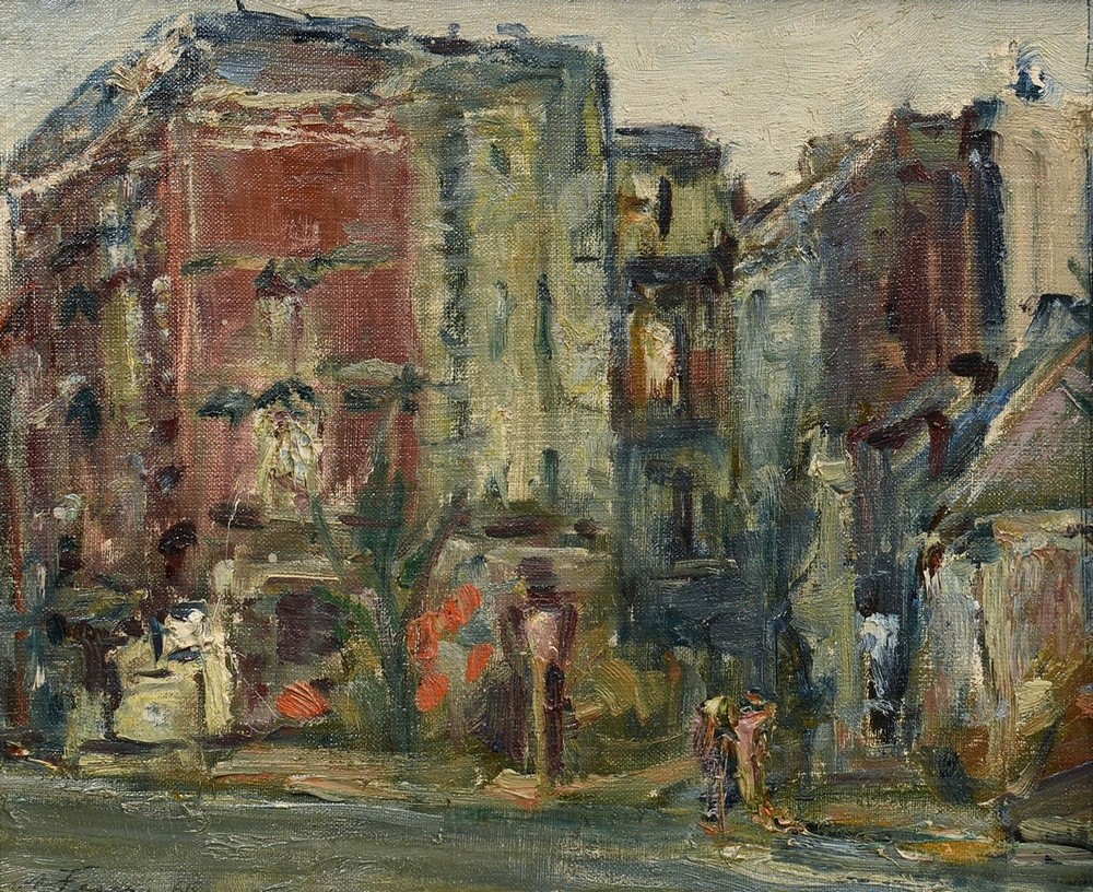 Feser, Albert (1901-1995) "Das Rote Haus (Mundsburg)" 1966, oil/canvas laminated on hard fibre, sig