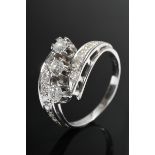White gold 585 Midcentury ring with curved brilliant-cut diamond bars (together approx. 1ct/P1-2/W-