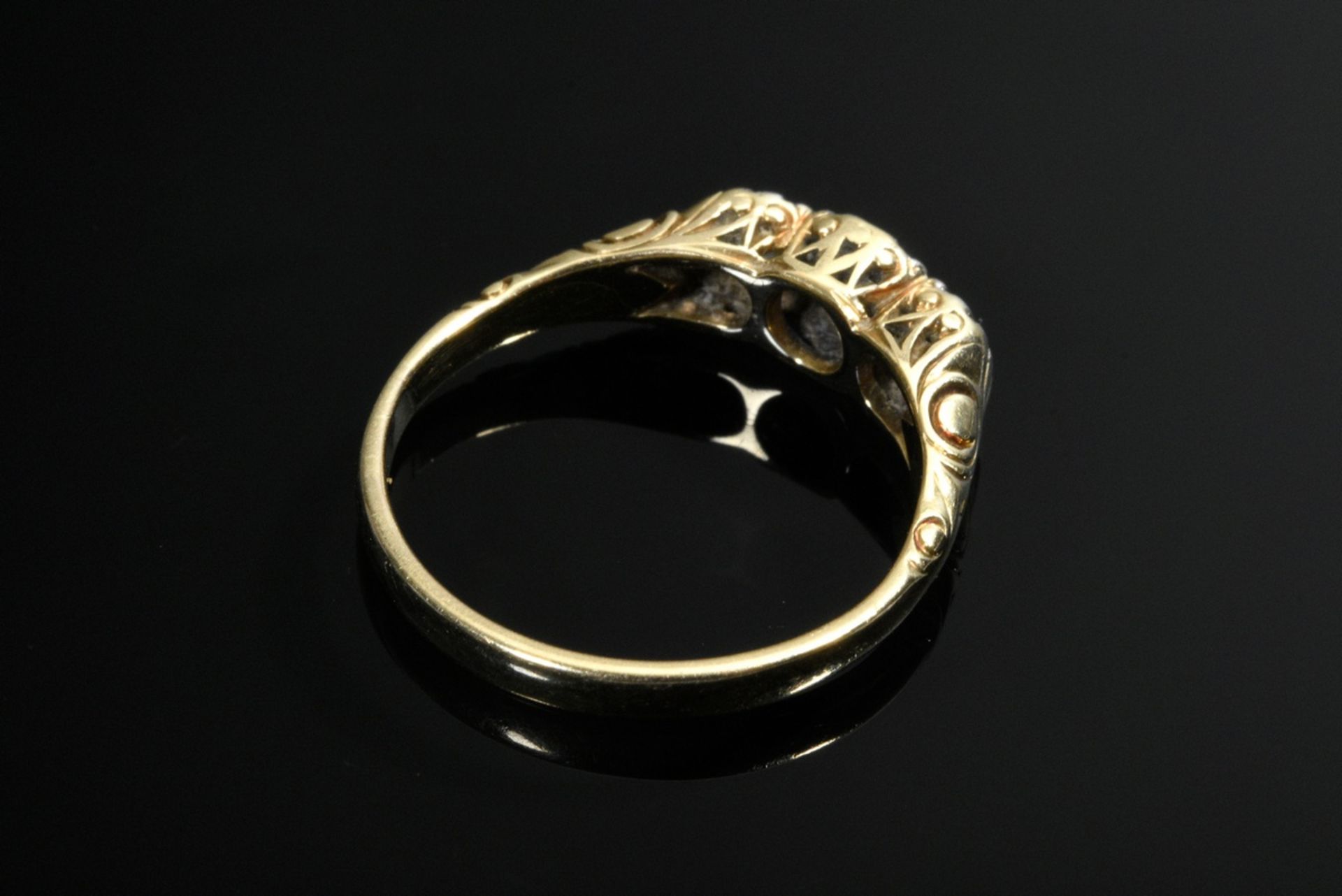 Antique yellow gold 585 pre-stud ring with sapphire and 2 old-cut diamonds (together approx. 0.20ct - Image 4 of 4