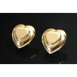 Pair of heart-shaped 750 yellow gold stud earrings with clip prism, 6.8g, 1.9x18mm, signs of use