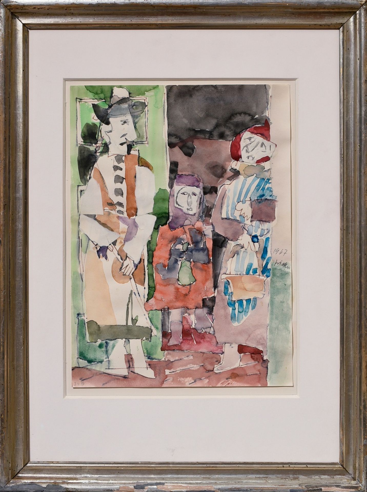 Grimm, Wilhelm (1904-1986) 'Three in the door' 1967, watercolour/pencil/collage, m.r. sign./dat., i - Image 2 of 5