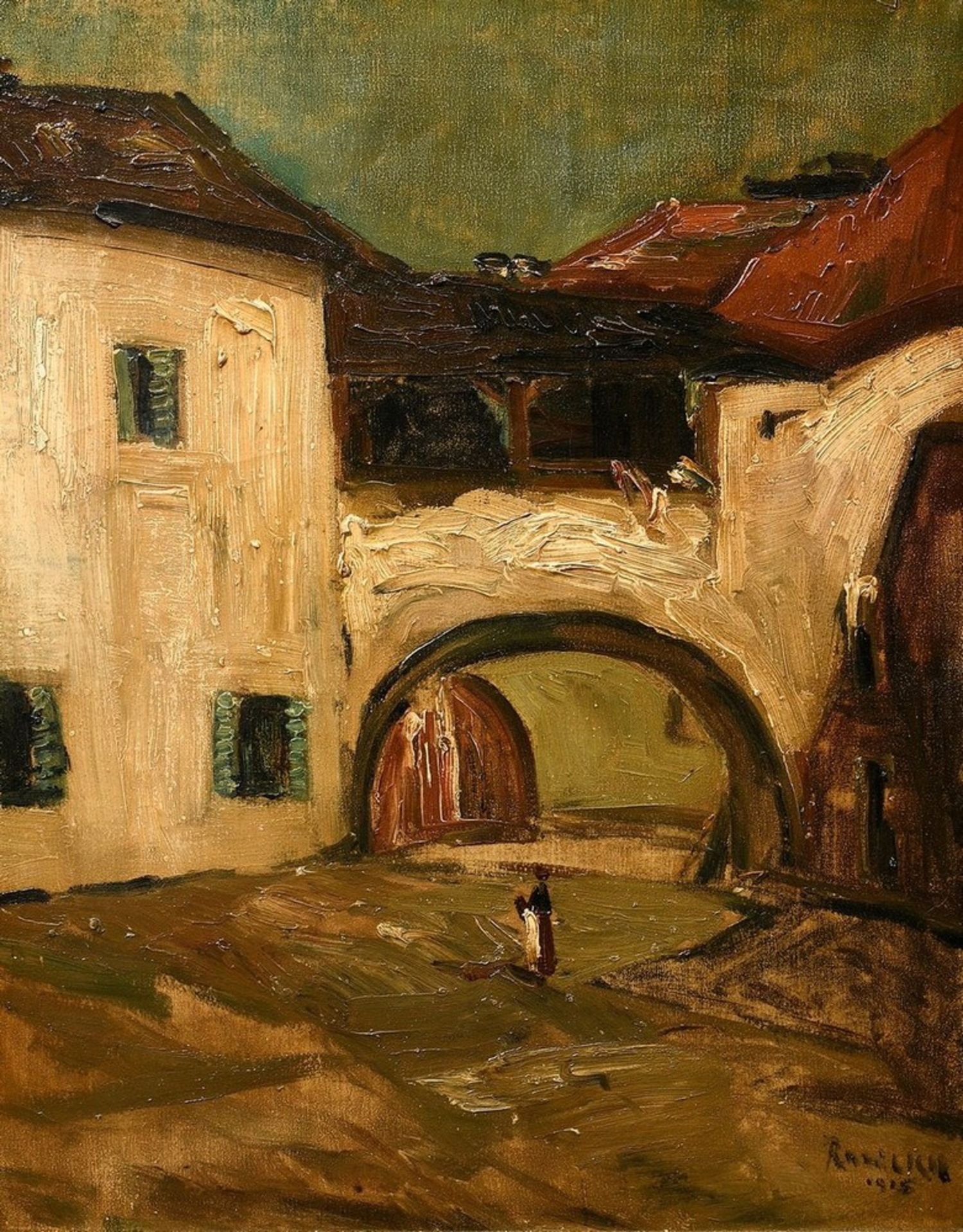 Ruzicka-Lautenschlaeger, Hans (1862-1933) "Torbogen in Spitz" (Niederösterreich) 1925, Öl/Leinwand,