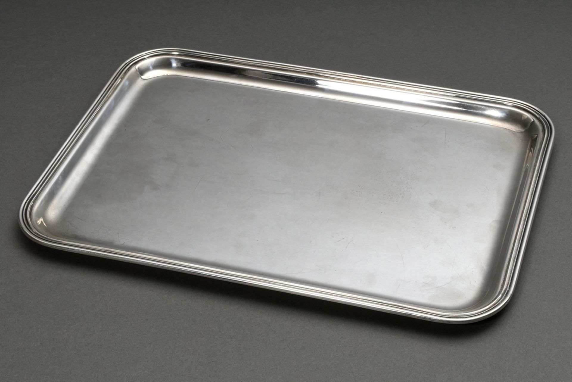 Rechteckiges Tablett in schlichter Façon, Silber 800, 745g, 36x26cm