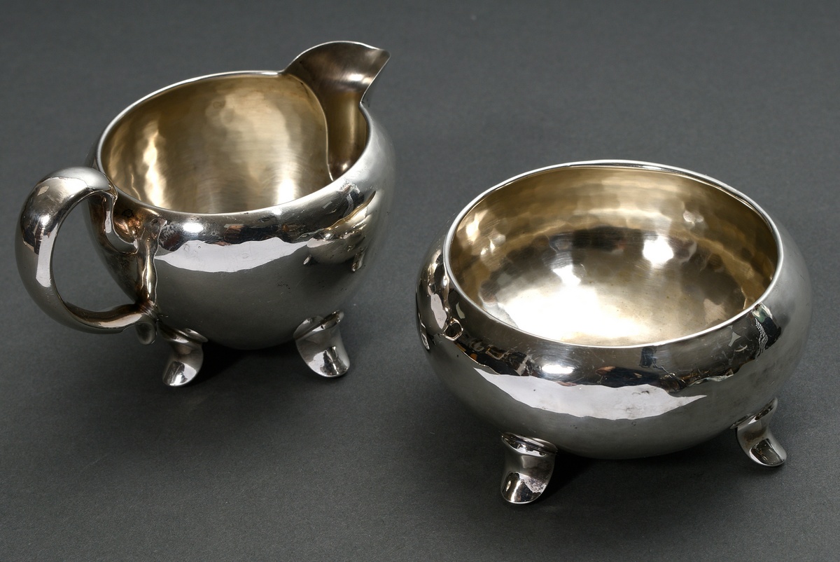 2 Pieces of sugar and cream on small feet, Hugo Böhm & Co, silver 800, 166g, h. 4.5/7.2cm - Image 2 of 4