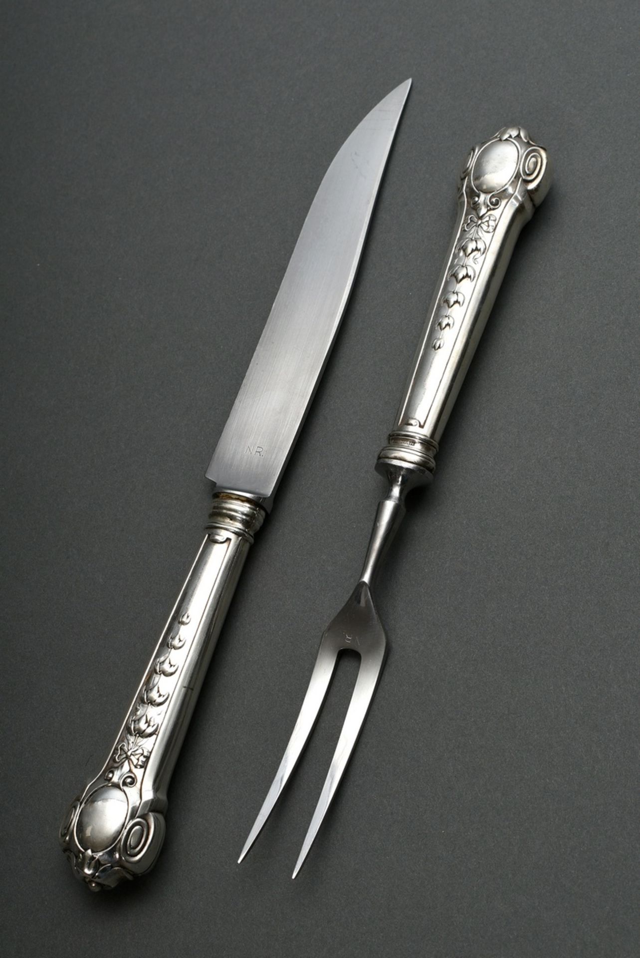 2 pieces Louis XVI style roasting cutlery, MM: Sy & Wagner, Berlin, approx. 1900, silver 800 with s