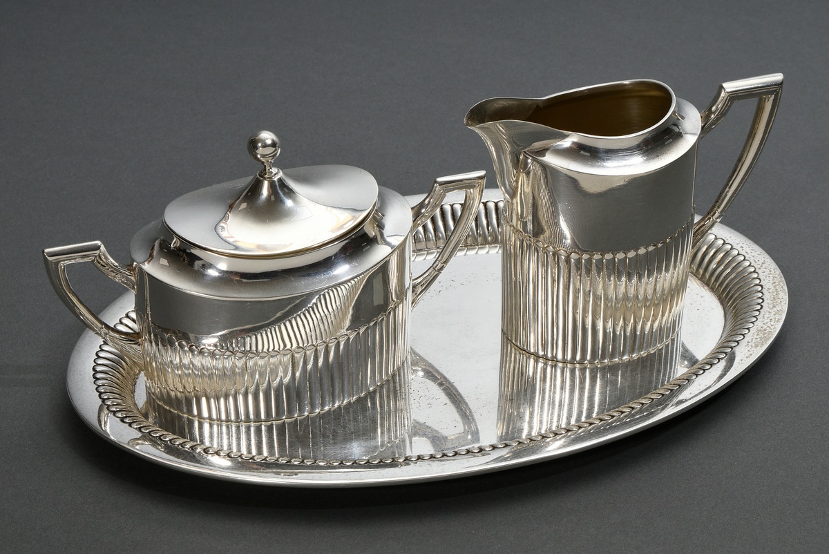 3 Pieces sugar and cream set on tray with grooved decoration, Mark: Julius Lemor, Breslau / Wroclaw - Image 6 of 6