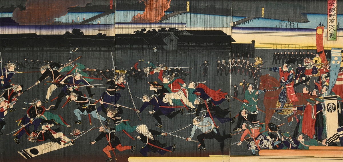 Unknown artist "Takegura nohara daikassen" (Great battle in the military camp), colour woodblock pr