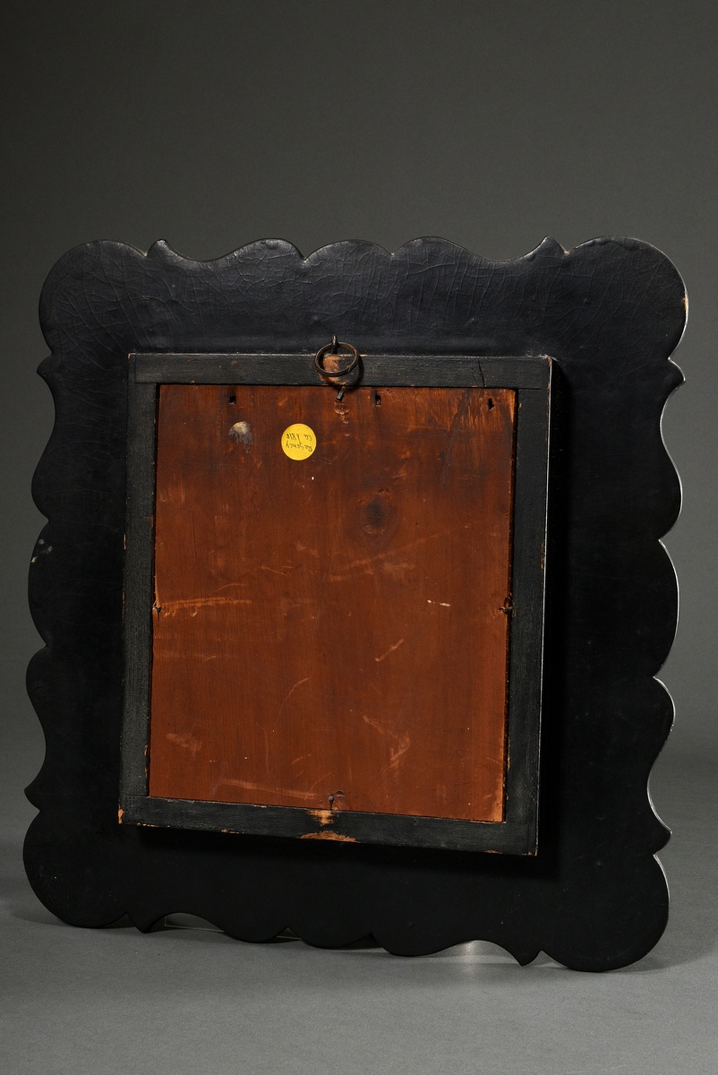 Small Regency mirror in papier-mâché frame with fine gold decoration on black lacquer background an - Image 4 of 4