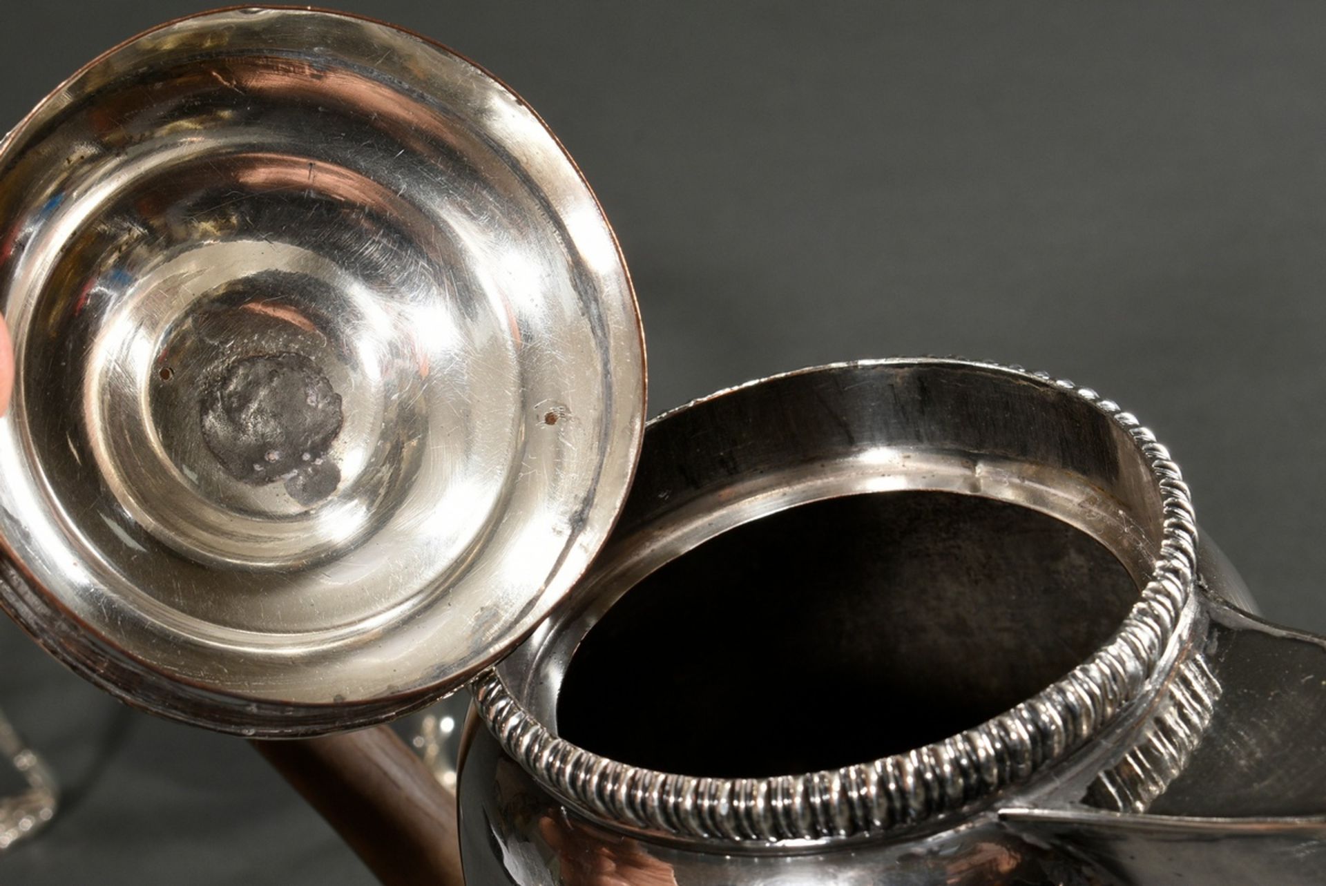 2-piece cylindrical coffee pot with grooved frieze and wooden handle on a teapot with paw feet, Eng - Image 4 of 8