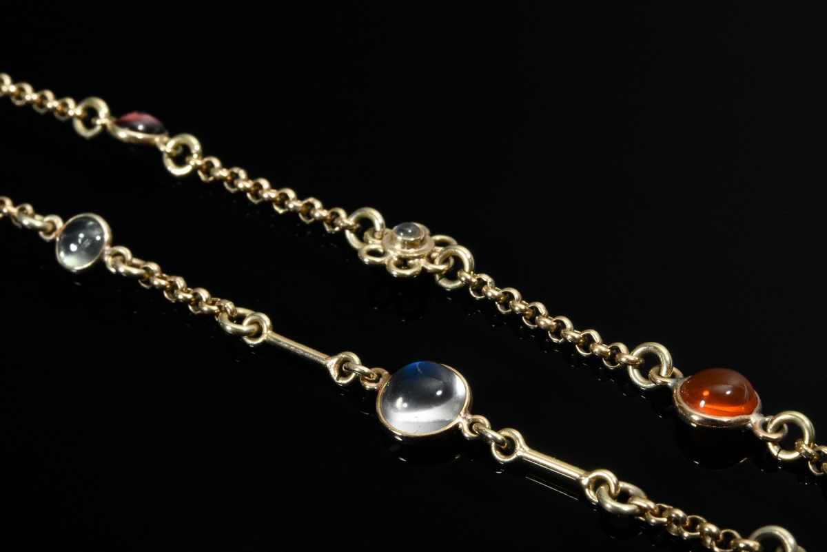 5 Pieces of yellow gold 585 jewellery with moonstones, tourmalines, kyanite and fire opals: necklac - Image 4 of 4