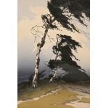 Droege, Oscar (1898-1983) 'Birches in the storm', colour woodcut, sign. b.r., PM 35,6x23,8cm (w.f. 