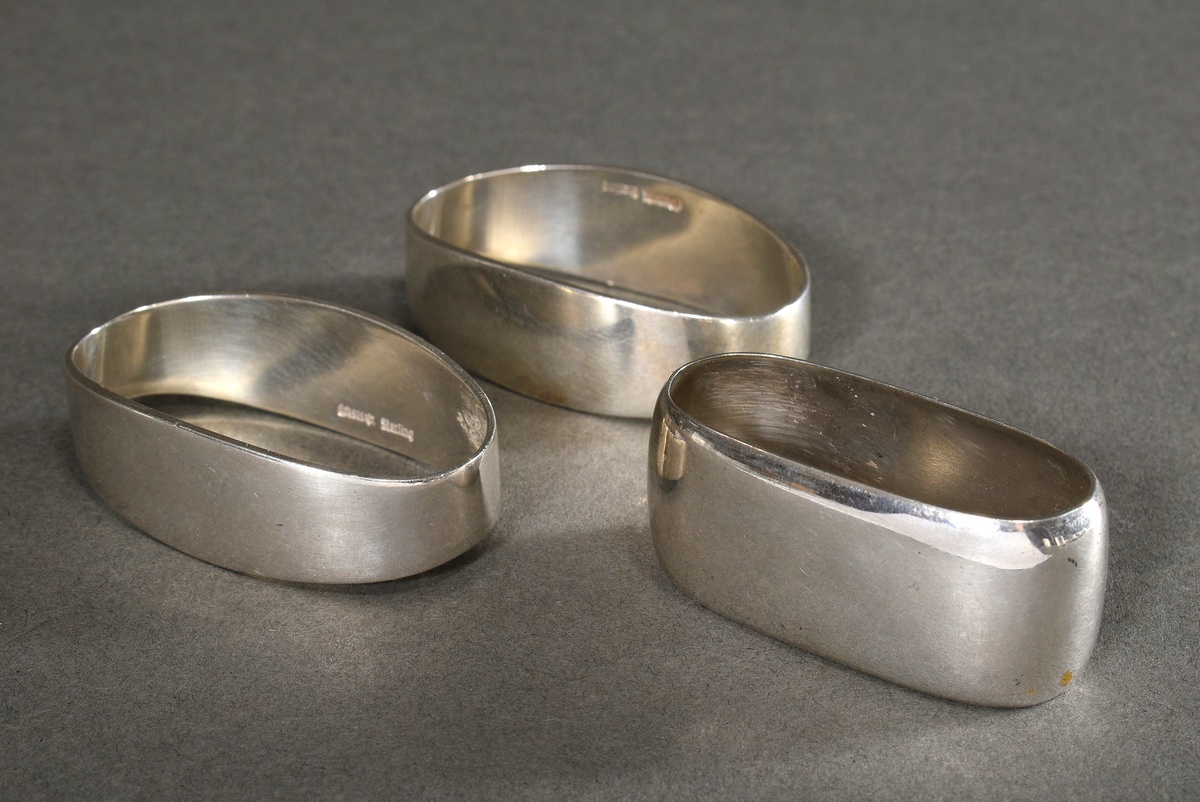 3 Plain oval unengraved napkin rings, silver 925, 80g, 5x2-5.5x3.5cm - Image 4 of 4