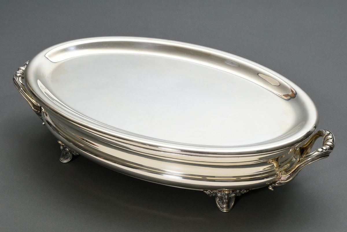 Oval silver-plated rechaud with two burners, France approx. 1900, 10.5x45x24.5cm