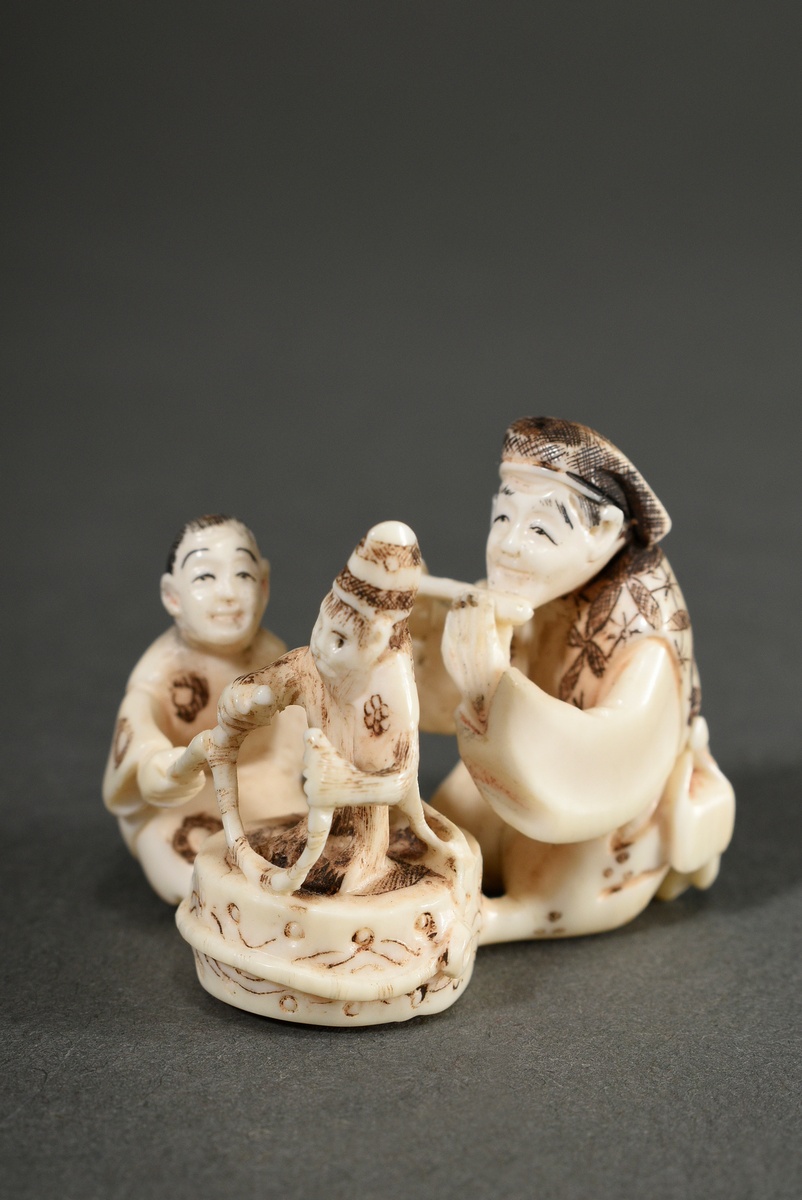 2 Various ivory netsuke and carving: ‘Actor with turning head and calabash’ (signed Shôzan 松山, h. 5 - Image 3 of 13