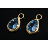 Pair of yellow gold 585 drop pendants for earrings with synthetic blue spinels (total approx. 9ct),