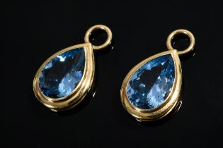 Paar Gelbgold 585 Tropfeneinhänger für Ohrringe mit synthetischen blauen Spinellen (zus. ca. 9ct),