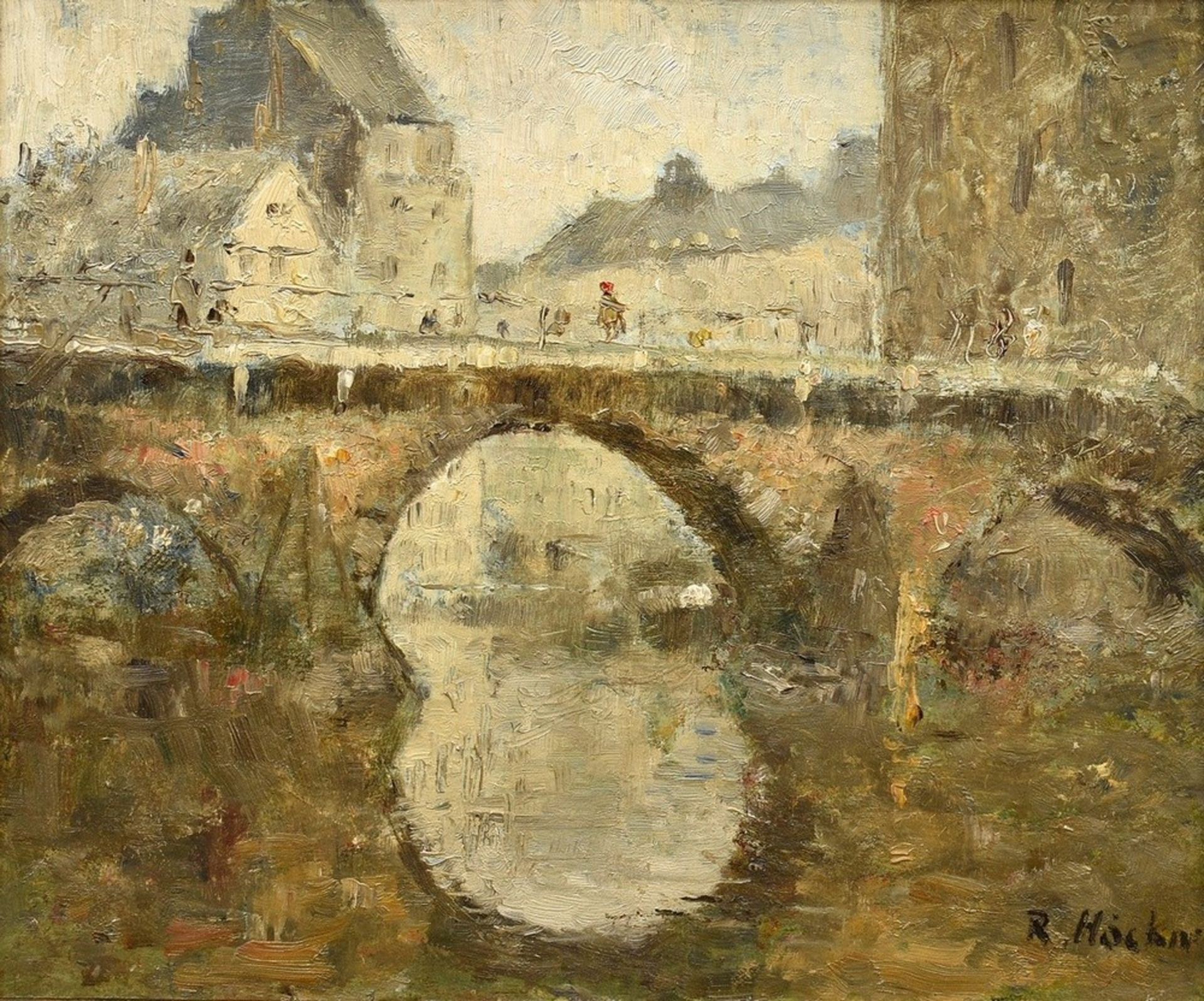 Höckner, Rudolf (1865-1942) "Zollernbrücke", Öl/Malpappe, u.r. sign., 24x29cm (m.R. 39,5x44cm)