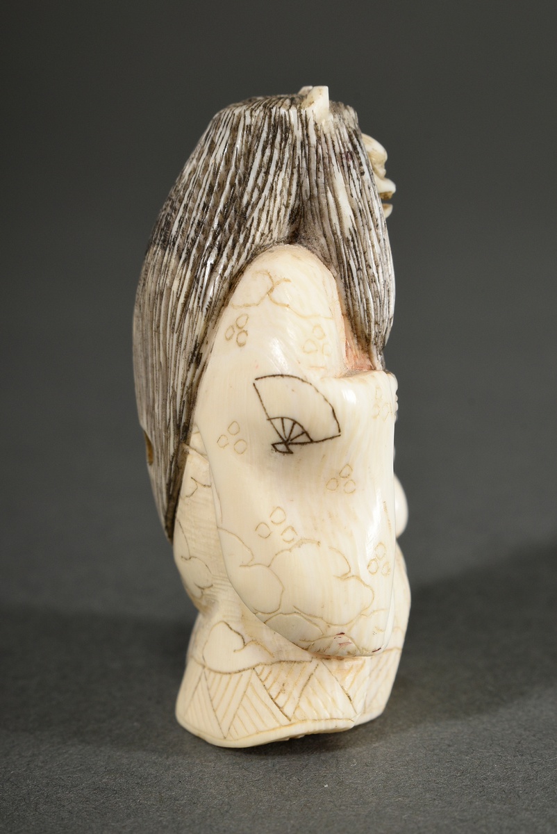 2 Various ivory netsuke and carving: ‘Actor with turning head and calabash’ (signed Shôzan 松山, h. 5 - Image 11 of 13
