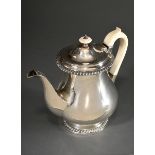 Bellied coffee pot with ivory handle and knob, engraved lion's head, Mark: Rebecca Emes and Edward
