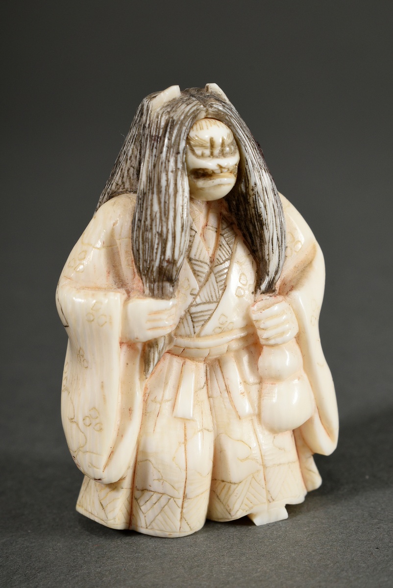 2 Various ivory netsuke and carving: ‘Actor with turning head and calabash’ (signed Shôzan 松山, h. 5 - Image 9 of 13