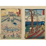 2 Kawanabe Kyôsai (1831-1889), colour woodblock prints from Tôkaidô Meisho fûkei (Famous Views of T