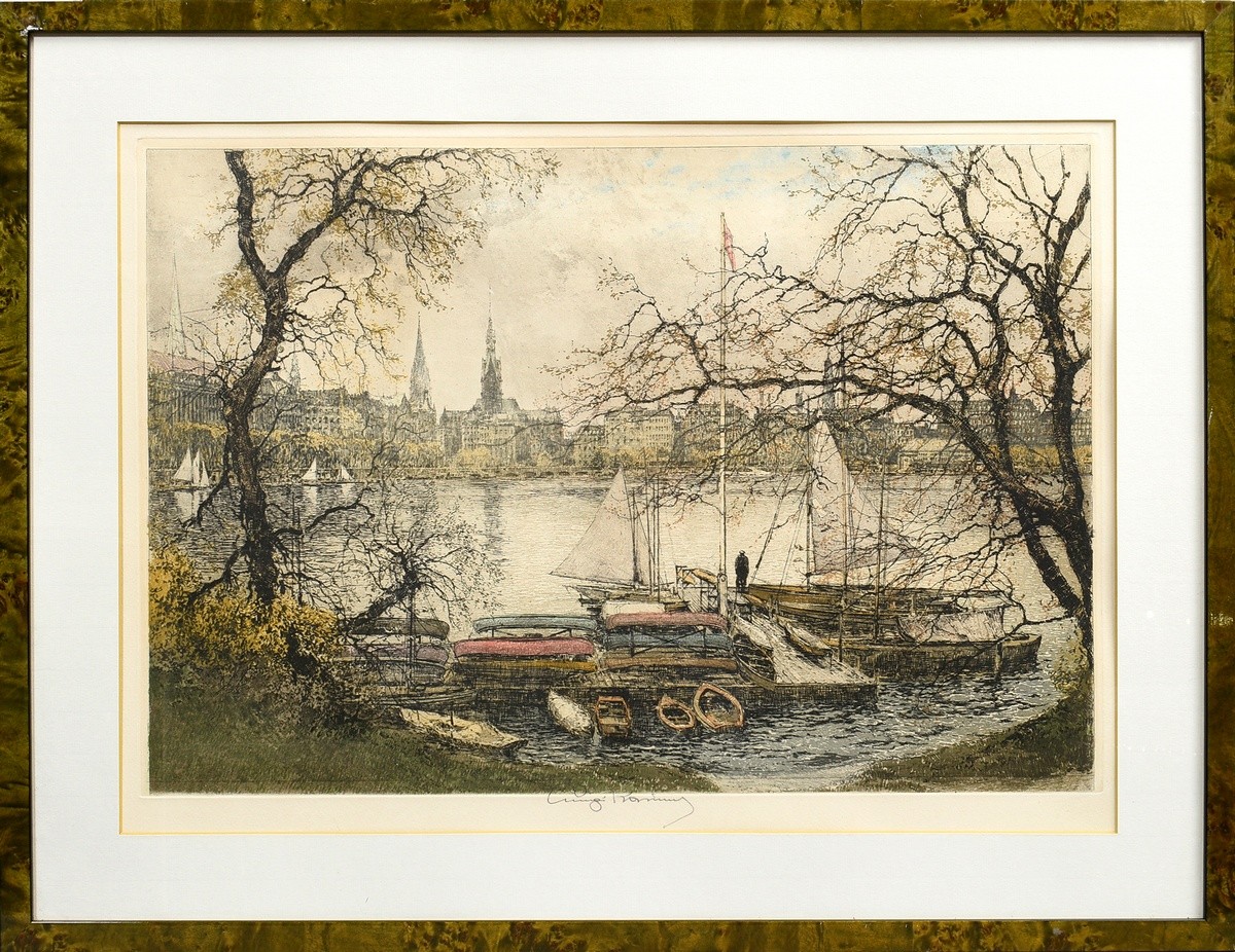 Kasimir, Luigi (1881-1962) ‘Binnenalster’, colour etching, sign. below, 40,8x59,5cm (w.f. 59x76,5cm - Image 2 of 3