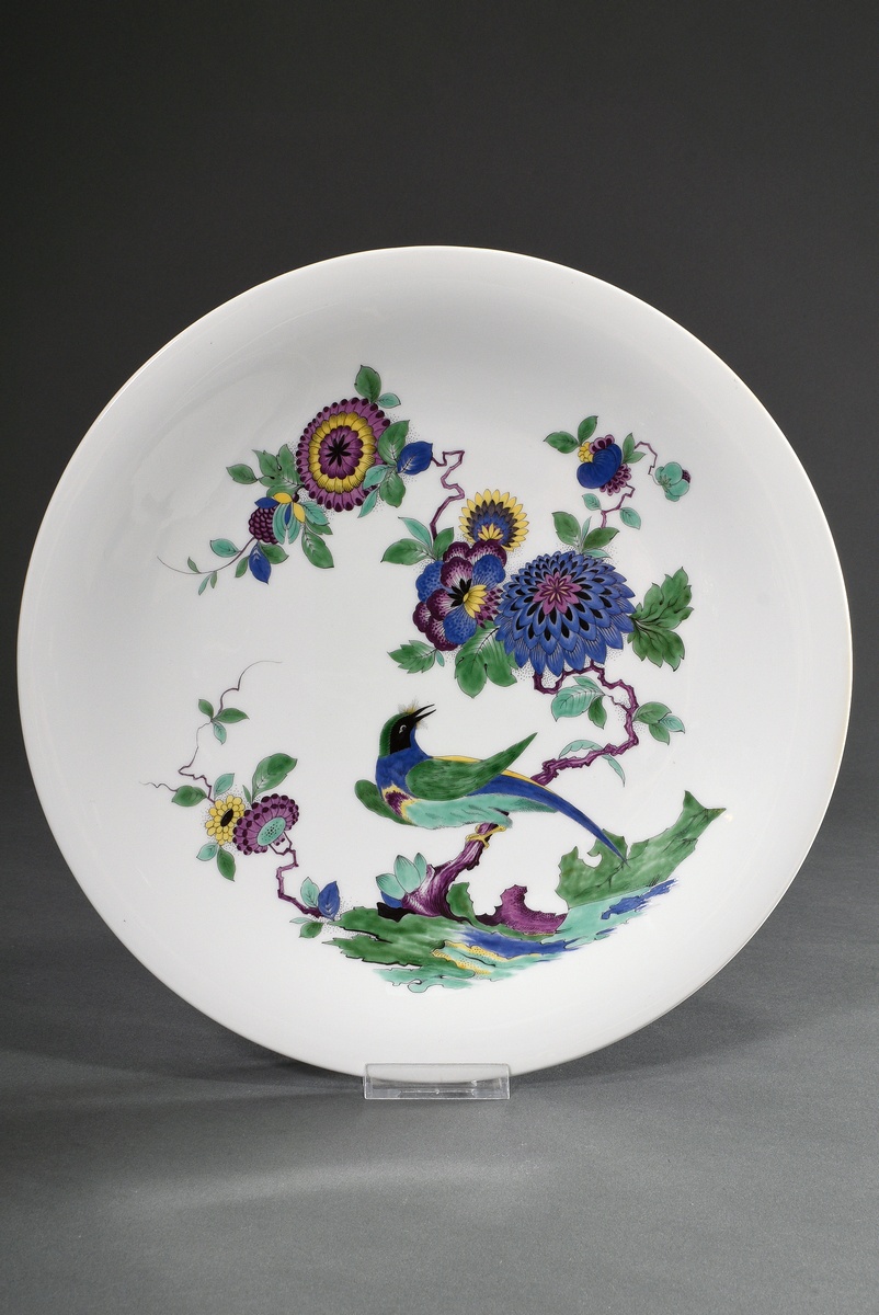 Large Meissen plate with smooth rim "Indian painting with rock and bird", after 1950, painter no.: 