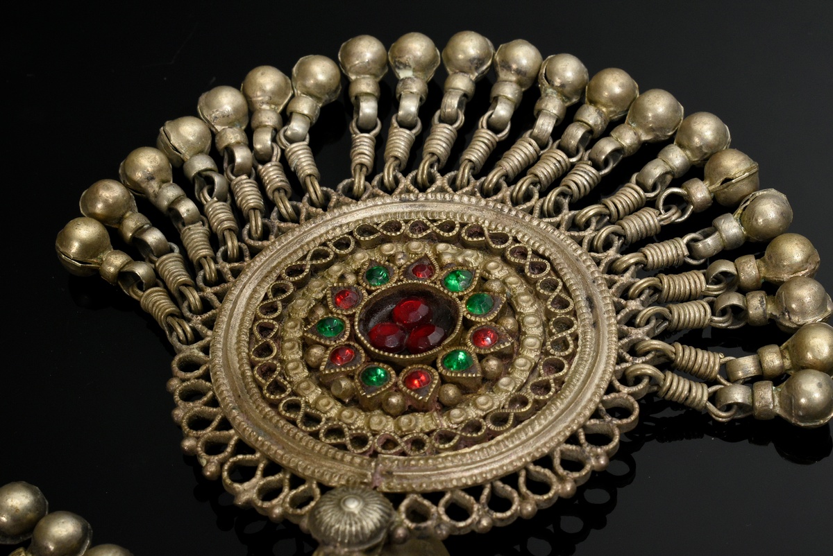 3 Various pieces of Afghan headdress, ring and necklace with colorful stones and bells, l. 28/27/Ø5 - Image 4 of 11