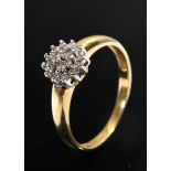Delicate yellow gold 750 ring with diamond rosette (approx. 0.20ct/SI/C), 2.9g, size 57