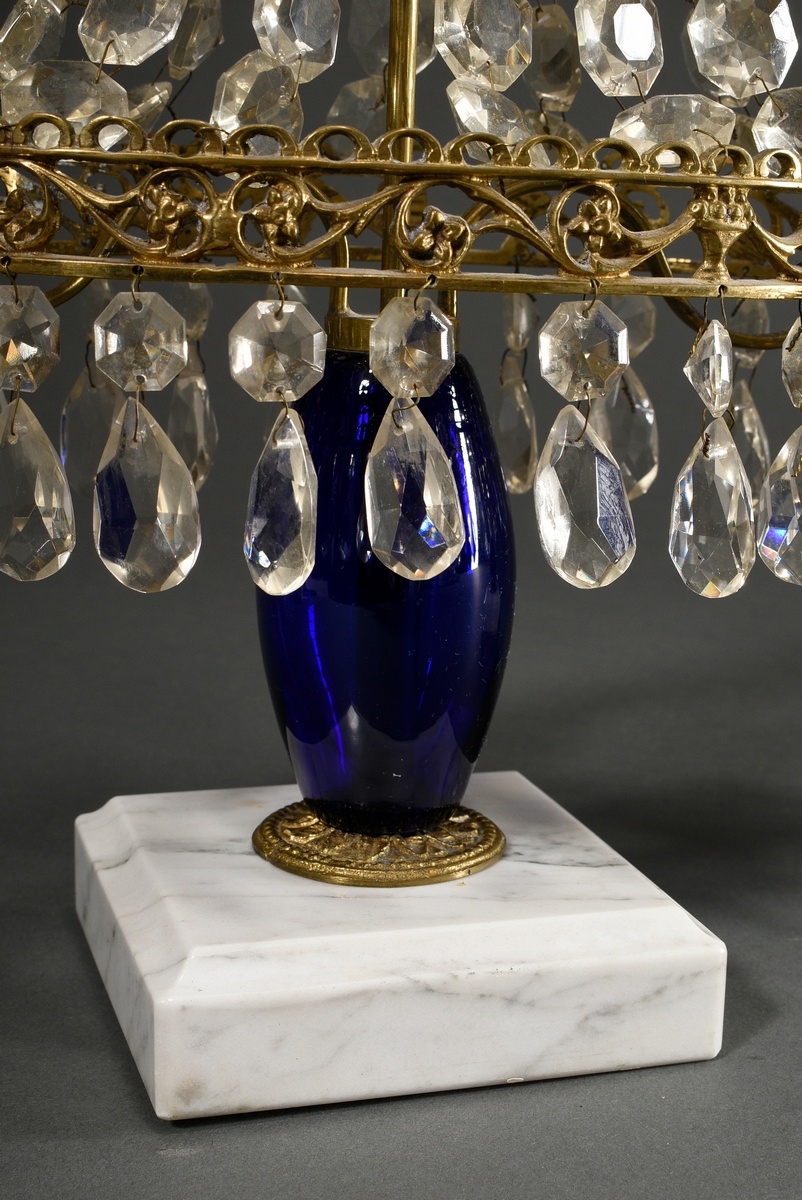 Pair of 2-light Empire table chandeliers on a marble base with Bristol glass baluster stem and pris - Image 4 of 4