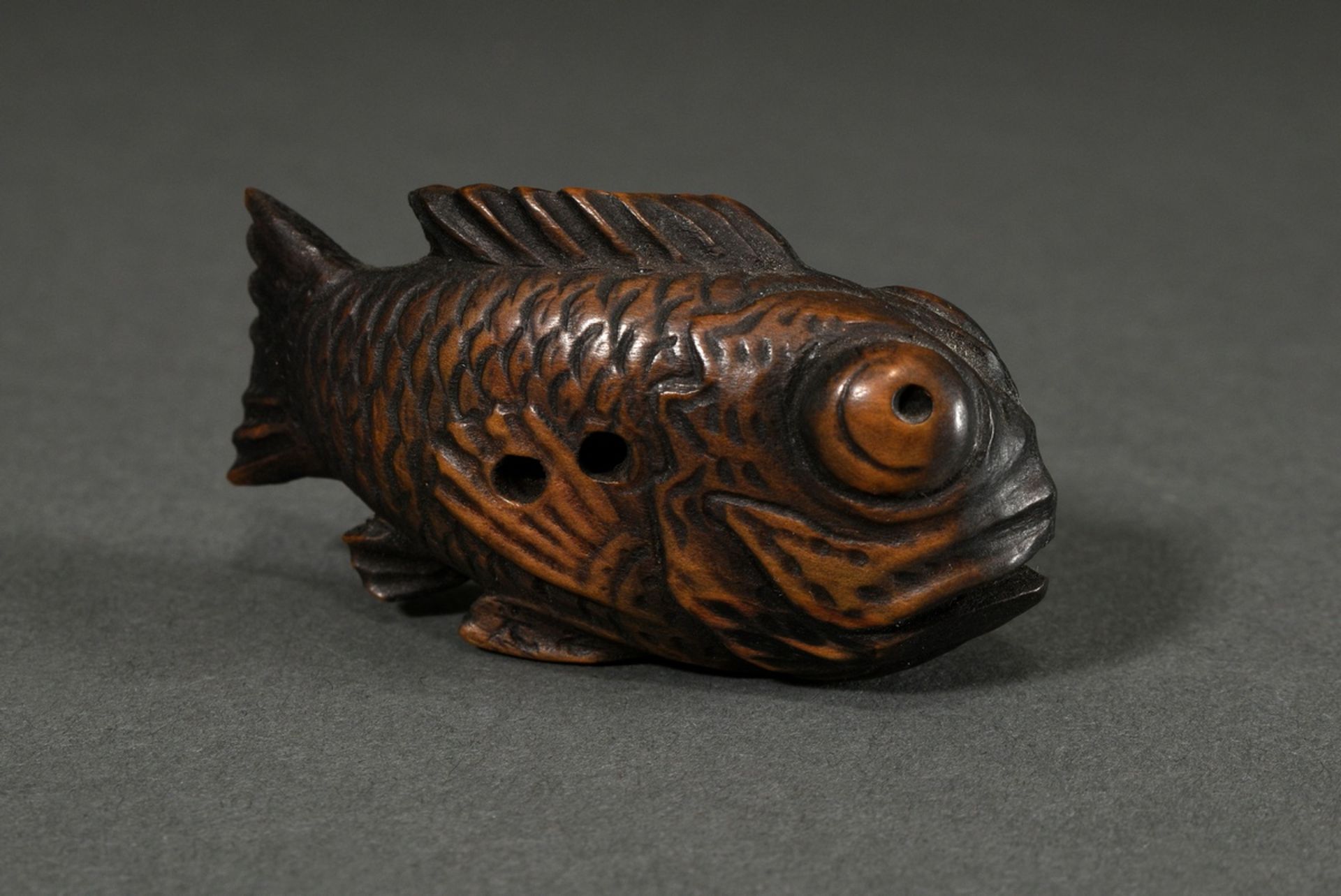 Boxwood netsuke "Akodai fish" in powerful carving, sign. Mitsuyuki 光之, Japan 2nd half 19th century, - Image 2 of 5