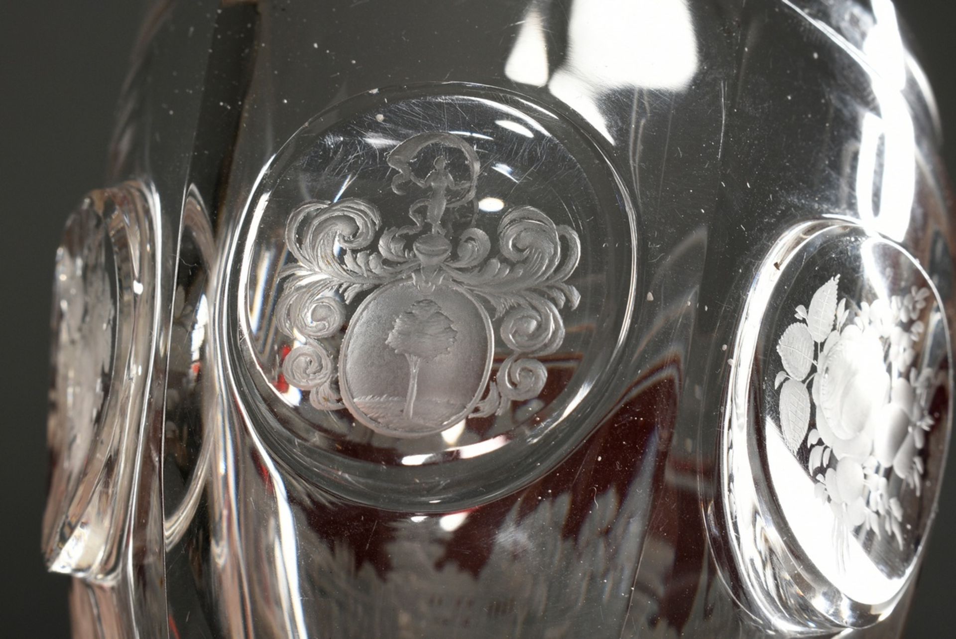 Biedermeier Pokal mit rot überfangener fein geschliffener Ansicht von "Eppendorf" sowie 3 Medaillon - Bild 3 aus 4
