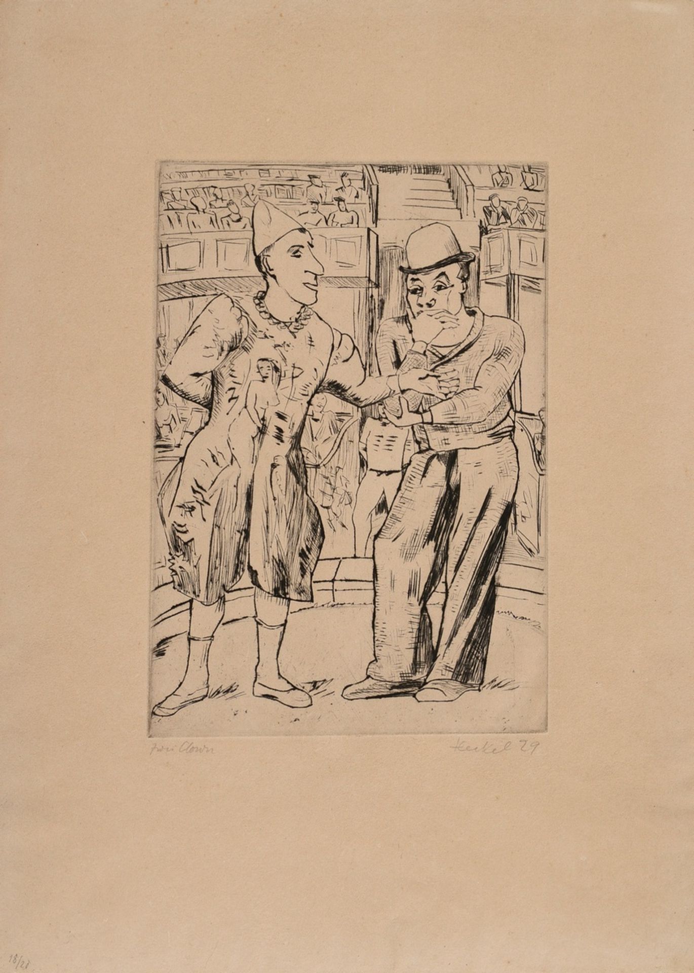 Heckel, Erich (1883-1970) „Zwei Clowns“ 1929, Radierung, 18/20, u. sign./dat./betit./num., PM 27x18 - Bild 2 aus 3