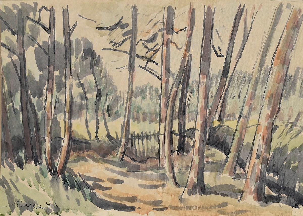 Maetzel, Emil (1877-1955) ‘Forest Path' 1943, watercolour, sign./dat. lower left, SM 35.5x49.7cm (w