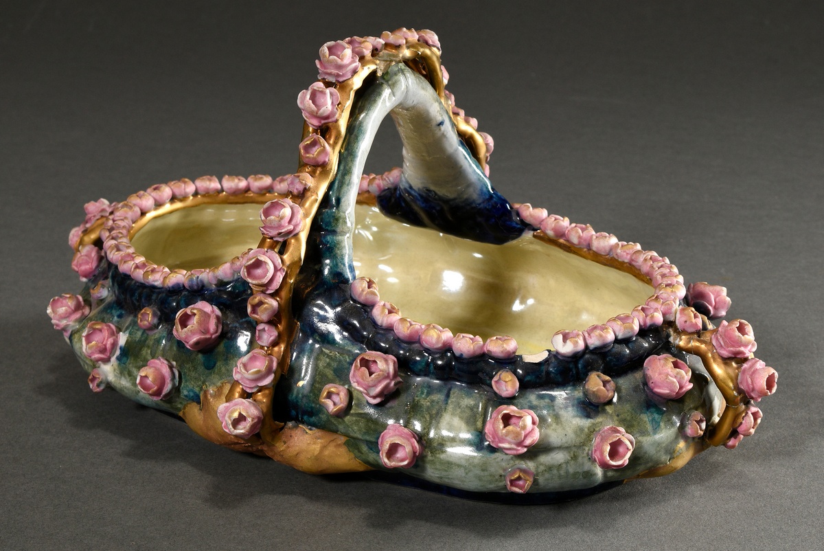 2 Various pieces of Art Nouveau ceramics with sculptural flowers and powdered gold decoration, Amph - Image 2 of 12
