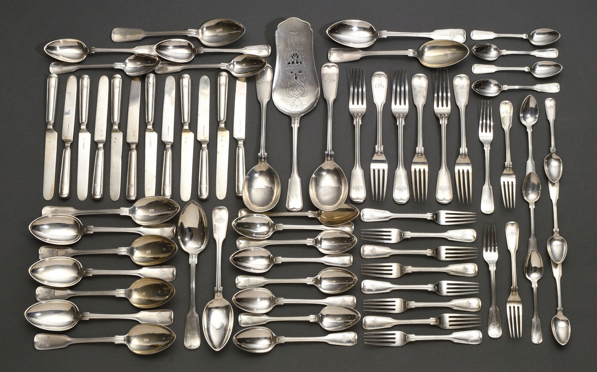 67 Pieces Hamburg cutlery ‘Augsburger Faden’ with various monograms, MZ: Brahmfeld & Gutruf, Hambur