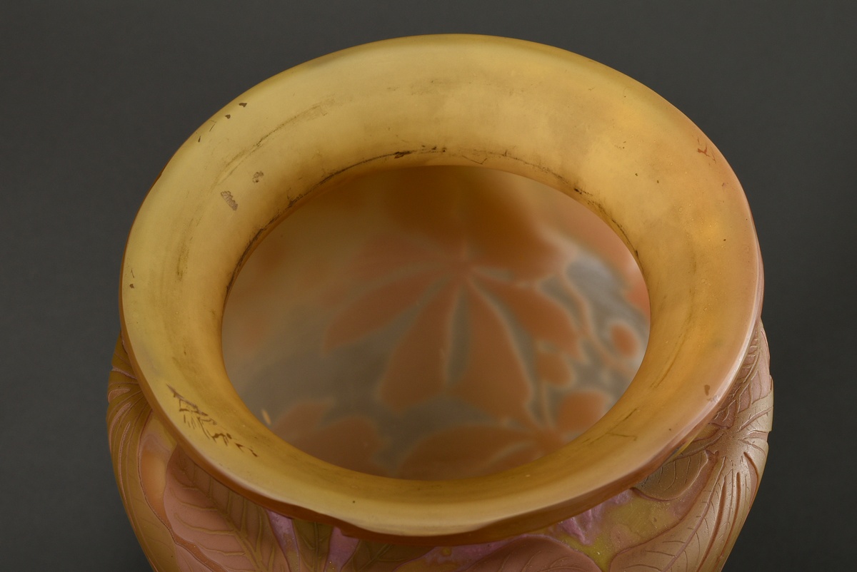 Very large Art Nouveau Gallé vase in conical baluster shape with rosé-light brown overlay and "ches - Image 4 of 6