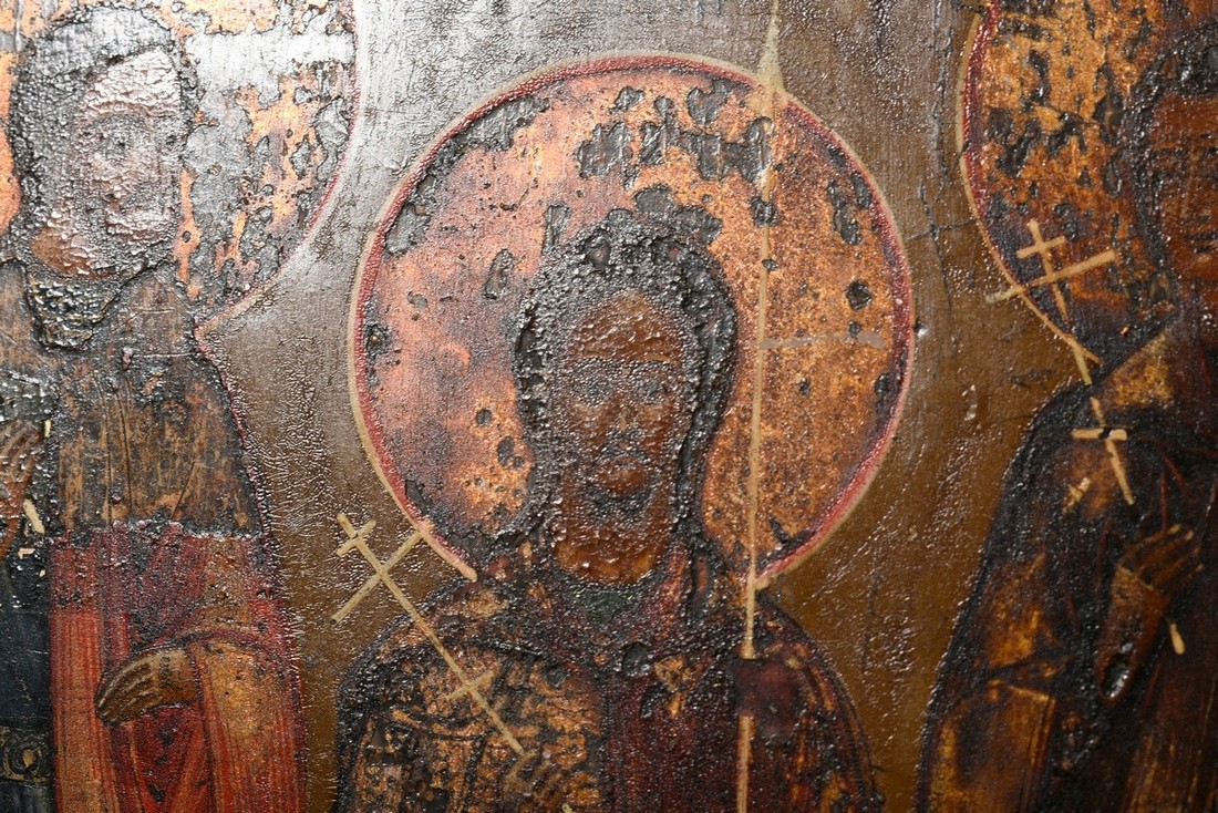 Russian icon "Martyrs of Edessa" from left to right: St Evstantiy, St Mardarios, St Avksentiy, St O - Image 5 of 12