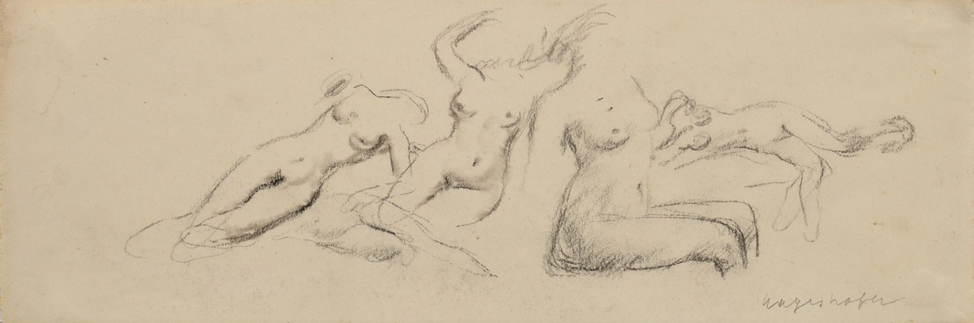 4 Mayershofer, Max (1875-1950) "Aktstudien", Kohle, je u.r. sign., 1x bez., BM 14x31,5-37,6cm, z.T. - Bild 7 aus 7