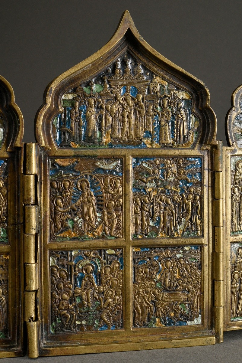 Travelling icon tetraptych: 16 main panels with 12 depictions of the great Orthodox feast days, inc - Image 3 of 10