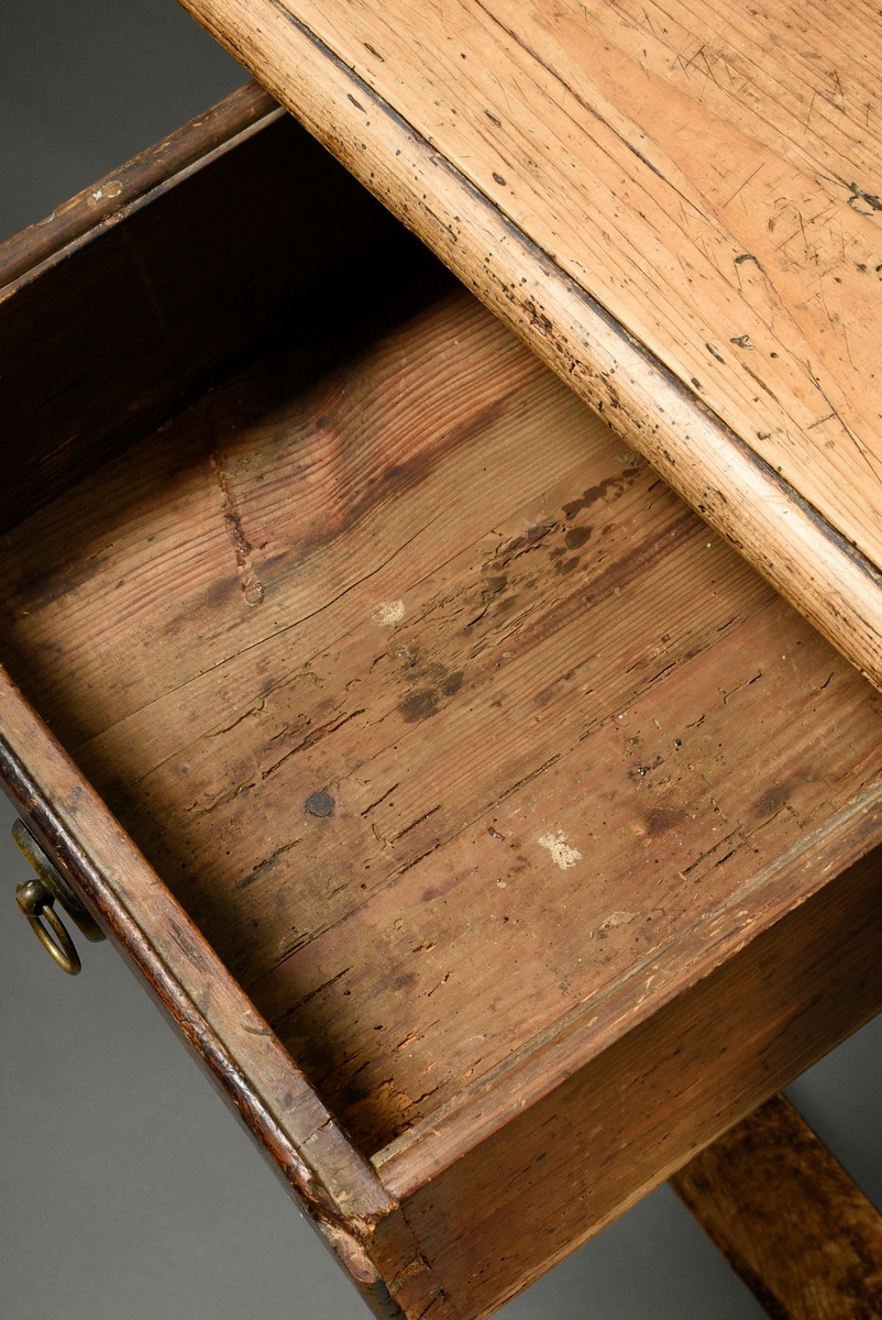 Baroque kitchen table on turned baluster legs with drawer and bar connection, softwood partially st - Image 4 of 5