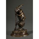 Cain, Auguste Nicolas (1821-1894) " Rabbit in hunter's outfit leaning on rifle" on oval plinth, bro