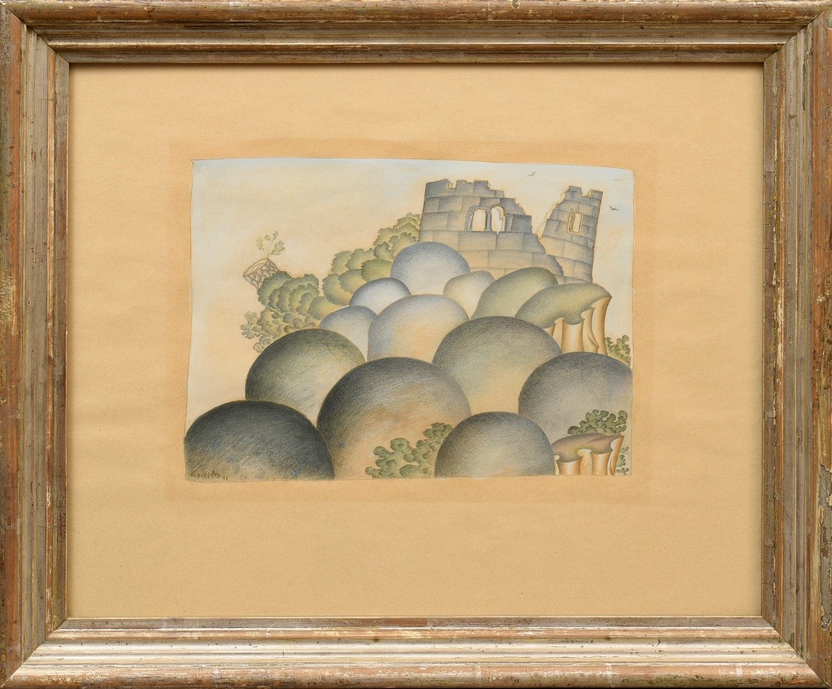 Leissler, Arnold (1939-2014) 'Mountain with Ruin' 1976, watercolour/pencil/coloured pencil, sign./d - Image 2 of 3