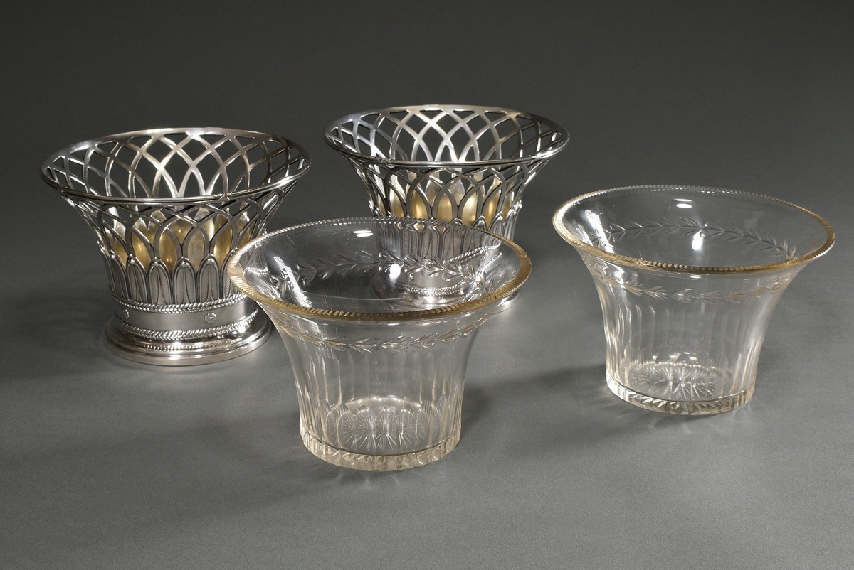 Pair of Empire style tops with lattice opening and glass insert, silver 800, 1555g (without glass), - Image 3 of 7