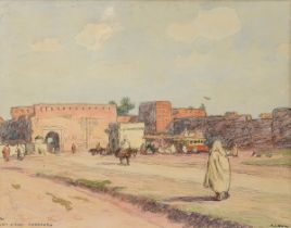 Broca, Alexis Louis de (1868-1948) "Porte D'Asni - Marrakech" 1936, Aquarell/Pastellkreide, Papier