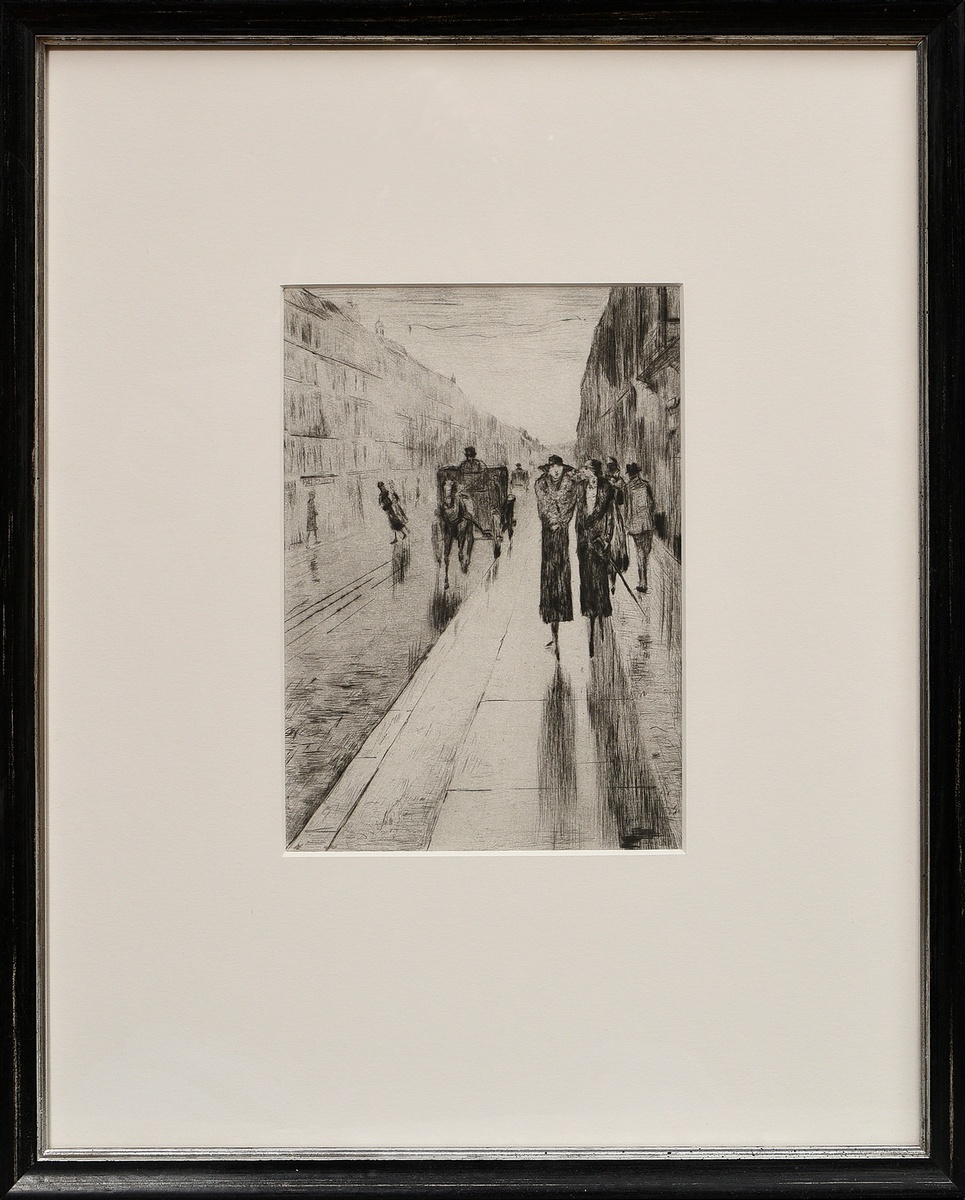 Ury, Lesser (1861-1931) 'Street scene in Berlin (Walkers in the rain)' c. 1919/1982, etching, Griff - Image 2 of 4