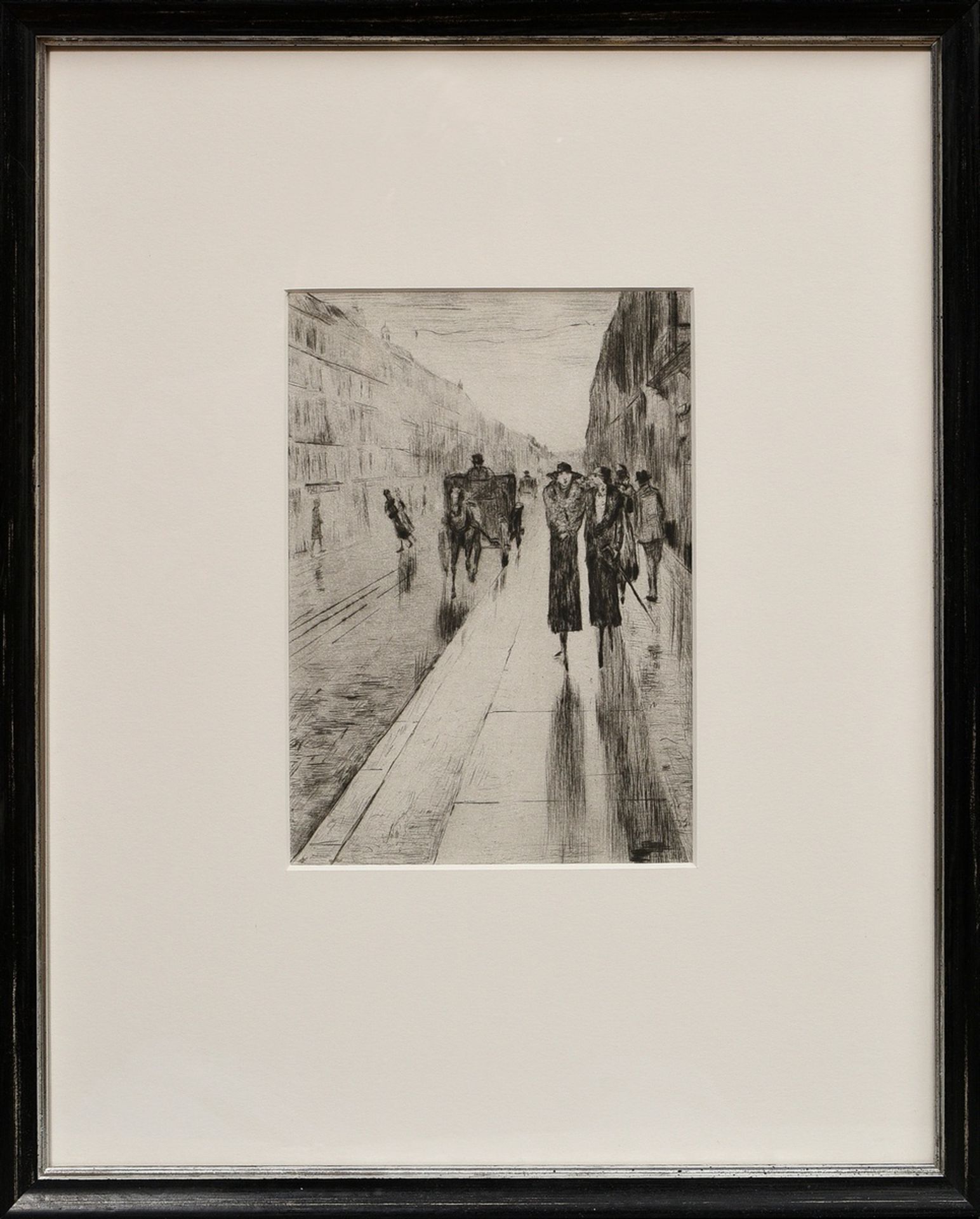 Ury, Lesser (1861-1931) "Straßenszene in Berlin (Spaziergänger im Regen)" um 1919/1982, Radierung,  - Bild 2 aus 4