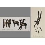 2 Theuerjahr, Heinz (1913-1991) 'Deer in the Forest' and 'Landing Heron Bird' 1974/1986, woodcuts, 