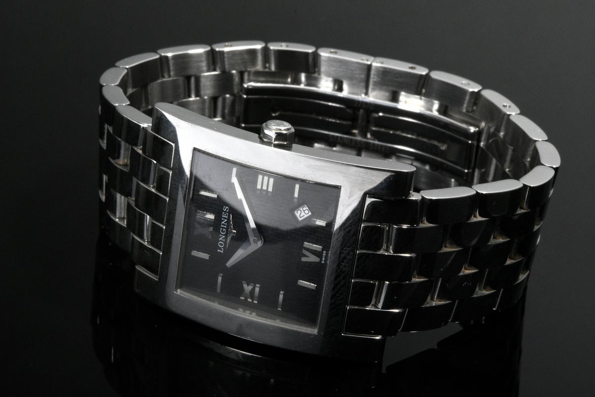 Stainless steel wristwatch Longines Dolce Vita, quartz movement, black dial with Roman numerals, da - Image 2 of 8